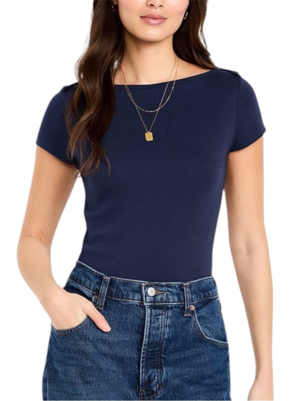 NWT Old Navy Snug Boatneck T-Shirt Navy Blue Tee Top โ Size XL